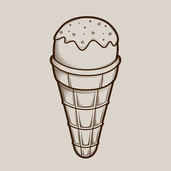 Detailed graphic ice cream isolated on light background. Brown outlines. Vector illustration. — Stock Vector