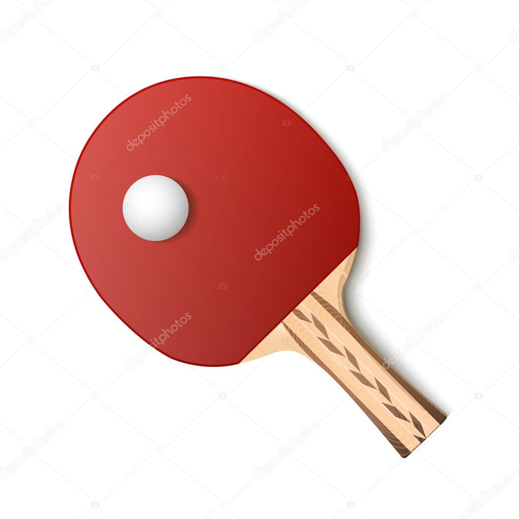 Table tennis red racket and ball isolated on white background. Vector Illustration.