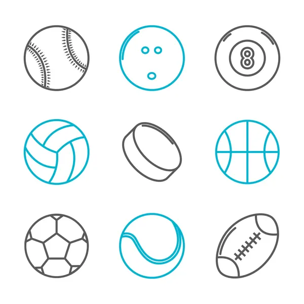 Simple trendy sport icons set (baseball, bowling, billiard, volleyball, hockey, basketball, soccer, tennis, american football). Vector illustration — Stock Vector