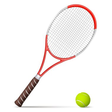 Tenis raket ve top beyaz zemin üzerine izole. vektör çizim