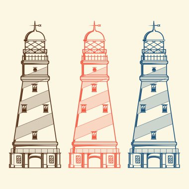 Retro lighthouses set isolated on white background. Line art. Modern design. Vector illustration clipart