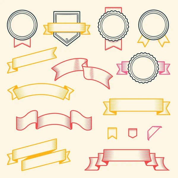 Set of vintage ribbons and labels isolated on white background. Line art. Modern design. Vector illustration — Stock Vector