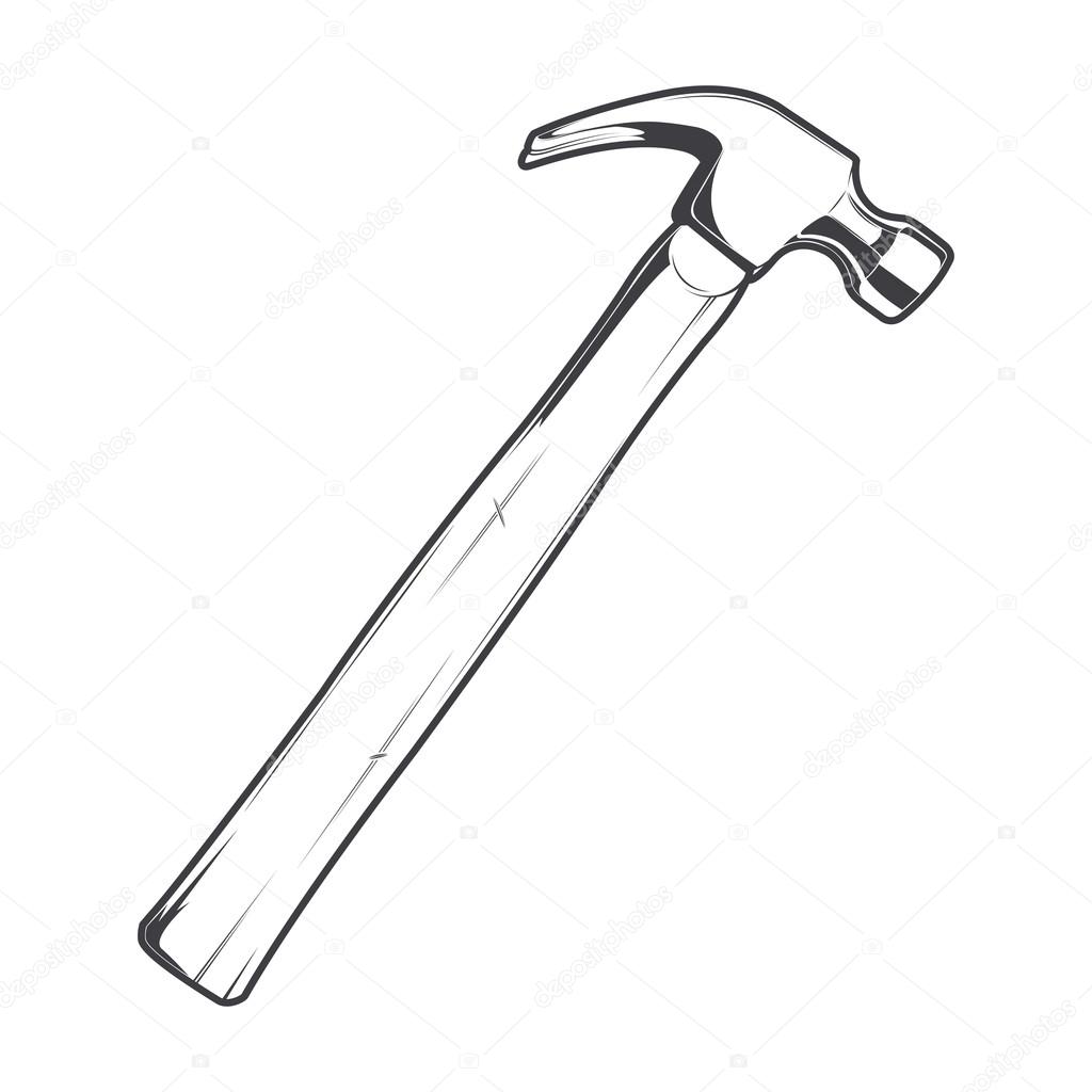 Wooden hammer isolated on a white background. Line art. Modern design