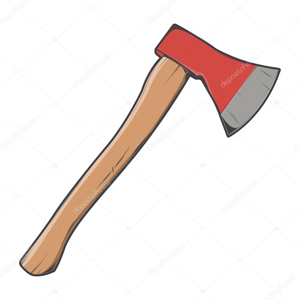Wooden axe isolated on a white background. Color line art. Modern design. Vector illustration.