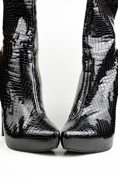 Nero stivali di coccodrillo femminile isolato su bianco — Foto Stock