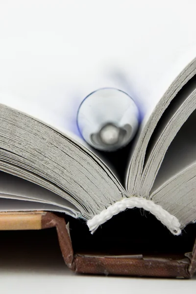 Concepto de educación o lectura con libro y pluma — Foto de Stock