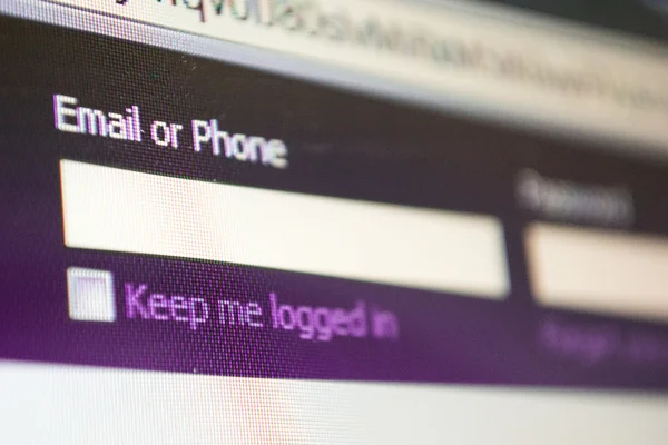 Login, purple screen macro — Stock Photo, Image