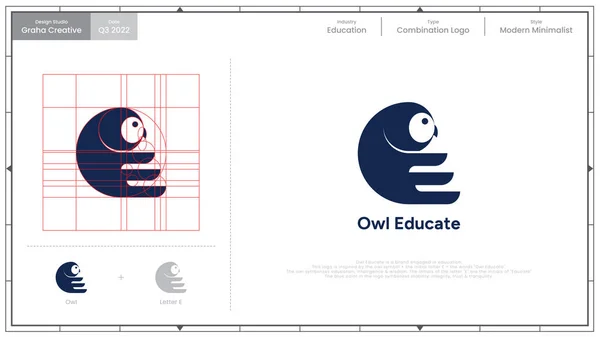 Owl Educate Бренд Занимающийся Образованием Логотип Навеян Символом Совы Начальная — стоковый вектор