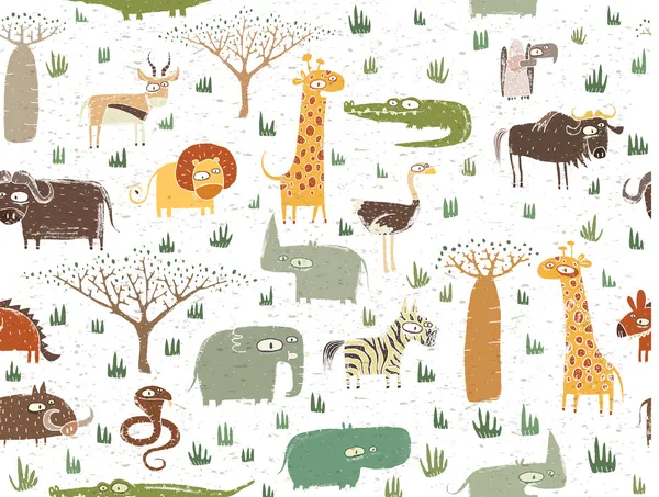 Grunge African Animals Seamless Pattern — Stock Vector