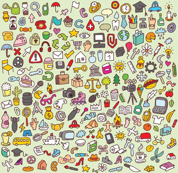 Large Doodle Icons Set — Stock Vector