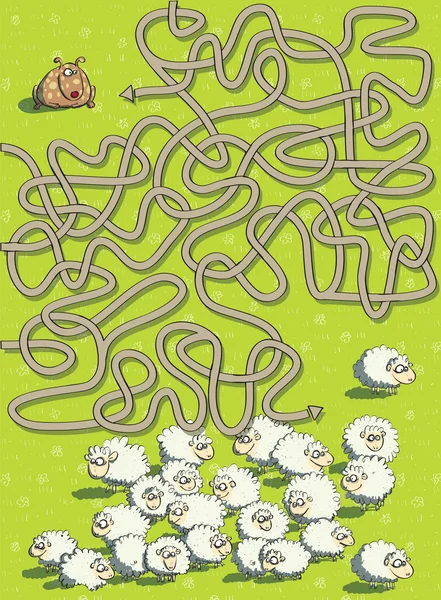 Schafe und Hund Labyrinth Spiel — Stockvektor