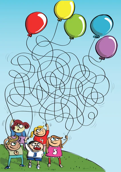 Děti si hrají s balónky bludiště hra — Stockový vektor