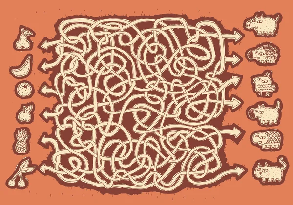 Tiere und Früchte Labyrinth Spiel — Stockvektor