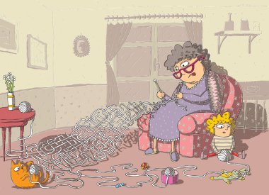 Grandma Crochet Maze Game clipart
