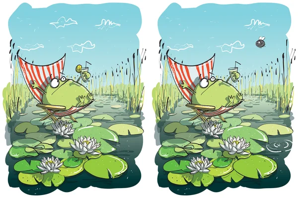 Lustige Frosch Unterschiede visuelles Spiel — Stockvektor