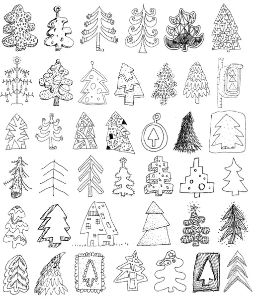 Christmas Trees Doodle Collection — Stock Vector