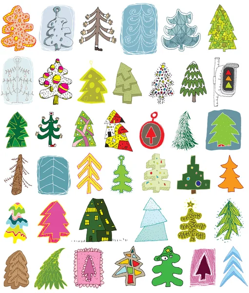 圣诞树木涂鸦集合 — 图库矢量图片