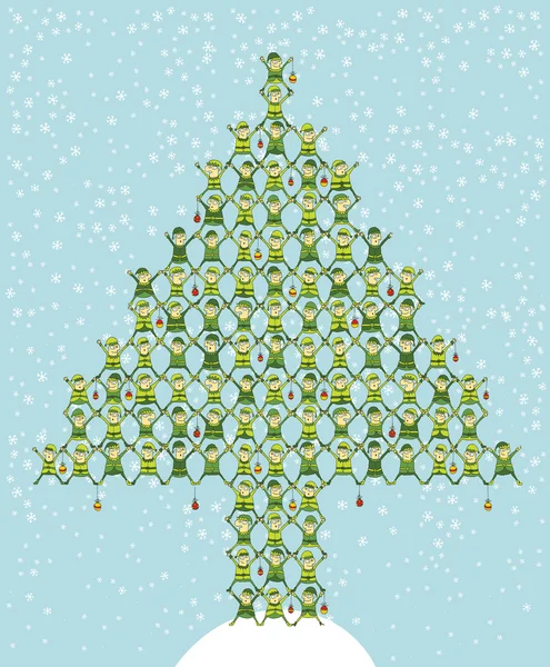 Santa je Elf dělá vánoční strom — Stockový vektor
