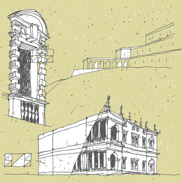 Schetsen van historische architectuur in Italië — Stockvector