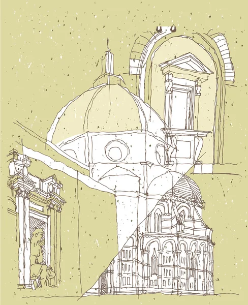 草绘在意大利的历史建筑 — 图库矢量图片
