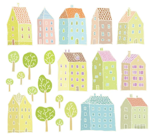 Houses and Trees collection — Stock Vector