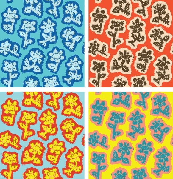 组的四个无缝花卉纹理 — 图库矢量图片
