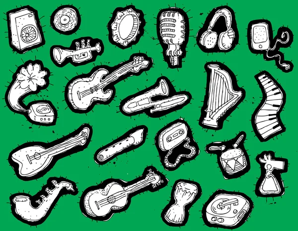 Doodled musical instruments collection — Stock Vector