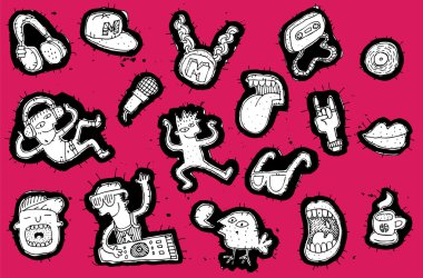 Doodled musical elements with party collection clipart