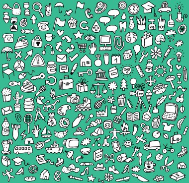 XXL Doodle Icons Set in black and white clipart