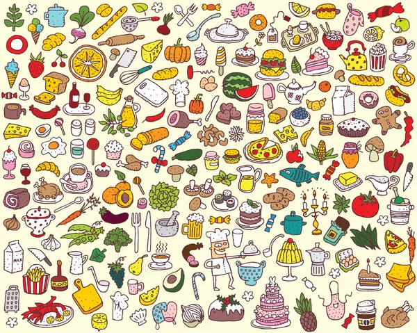 Gran colección de comida y cocina — Vector de stock