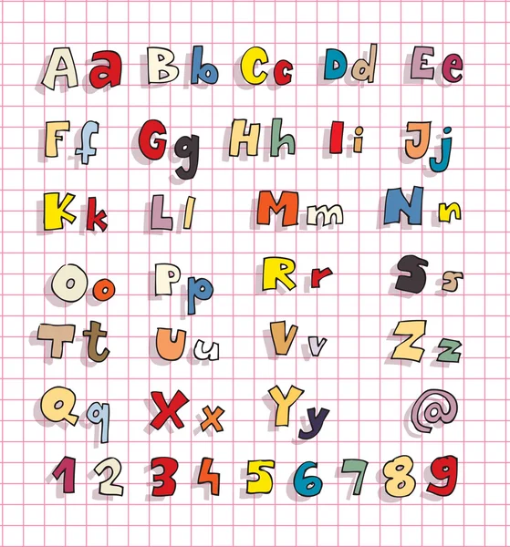 Hand getrokken vet eenvoudige alfabet abc in kleuren — Stockvector