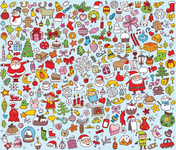 Velké Vánoční kolekce jemné malé ruky nakreslené ilustrace Stock Ilustrace