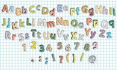 Hand Drawn 3D Alphabet ABC in colours