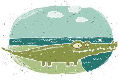 Hand drawn grunge illustration of cute crocodile on background clipart