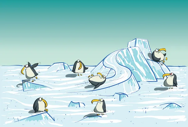Pinguins se divertindo no Pólo Norte — Vetor de Stock