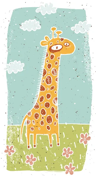 Hand drawn grunge illustration of cute giraffe on background — Stock Vector