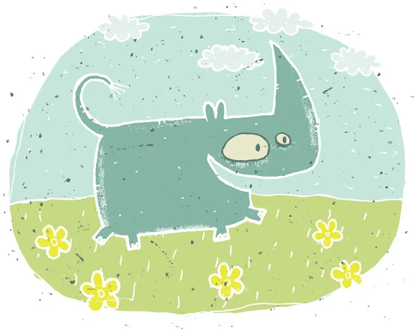 Ručně tažené grunge ilustrace roztomilý rhino na pozadí s — Stockový vektor