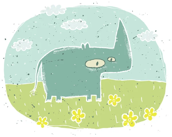 Hand drawn grunge illustration of cute rhino on background with — Stock Vector