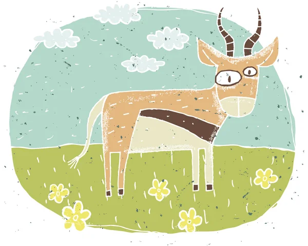 Illustrazione grunge disegnato a mano di antilope carino su sfondo wi — Vettoriale Stock