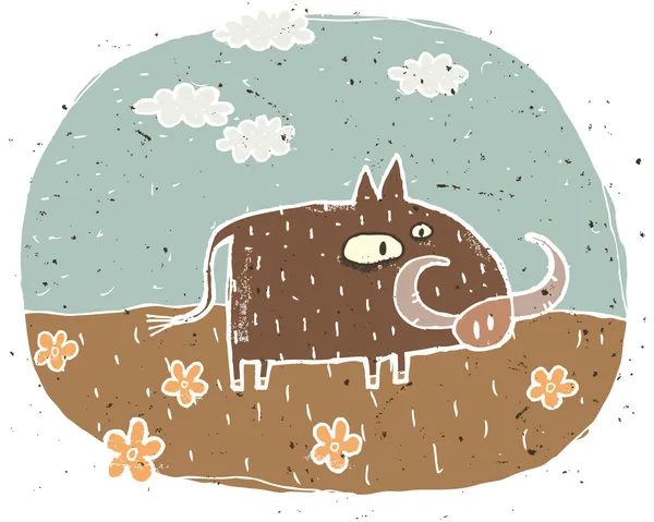 Ilustración grunge dibujado a mano de lindo warthog sobre fondo ingenio — Vector de stock