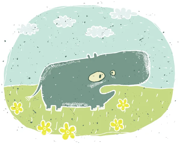 Ilustración grunge dibujado a mano de hipopótamo lindo en el fondo con — Archivo Imágenes Vectoriales
