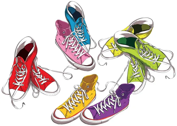 Sneakers Set in Colors — Stock Vector