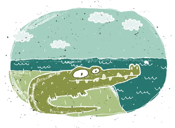 Hand drawn grunge illustration of cute crocodile on background Stock Illustration