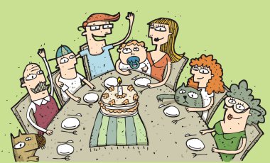 Doğum günü kutluyor: el çekilmiş bir aile çizimi