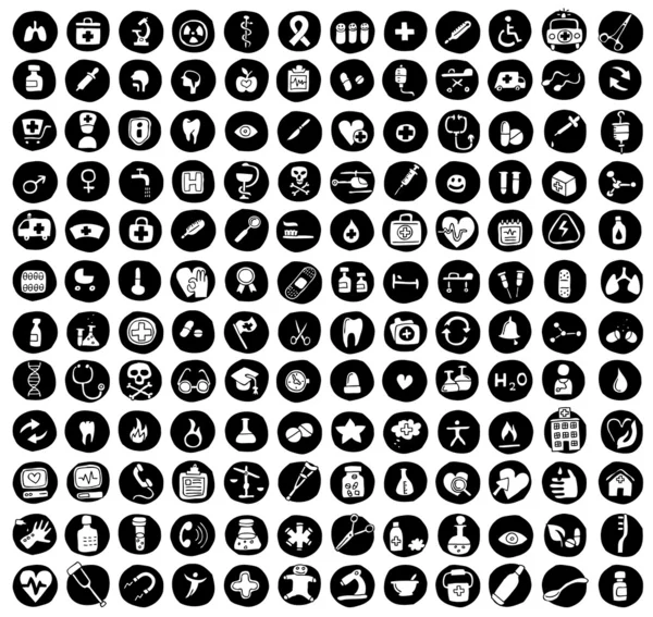 Collection of 144 healt and medicine doodled icons — Stock Vector