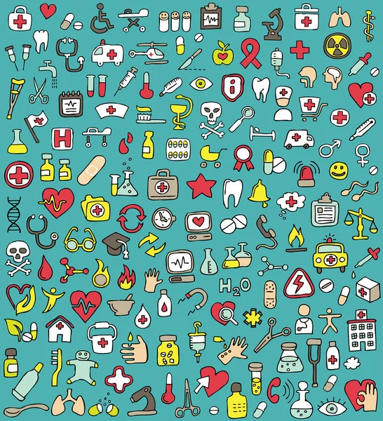 Big doodled medicine and health icons collection — Stock Vector