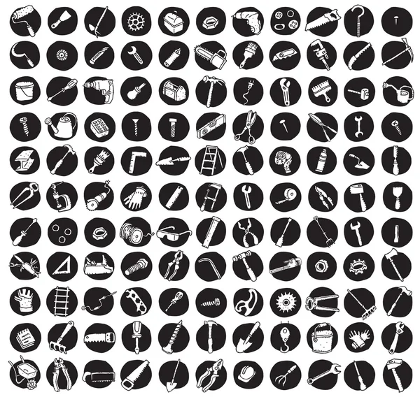 Collection of 121 tools doodled icons — Stock Vector