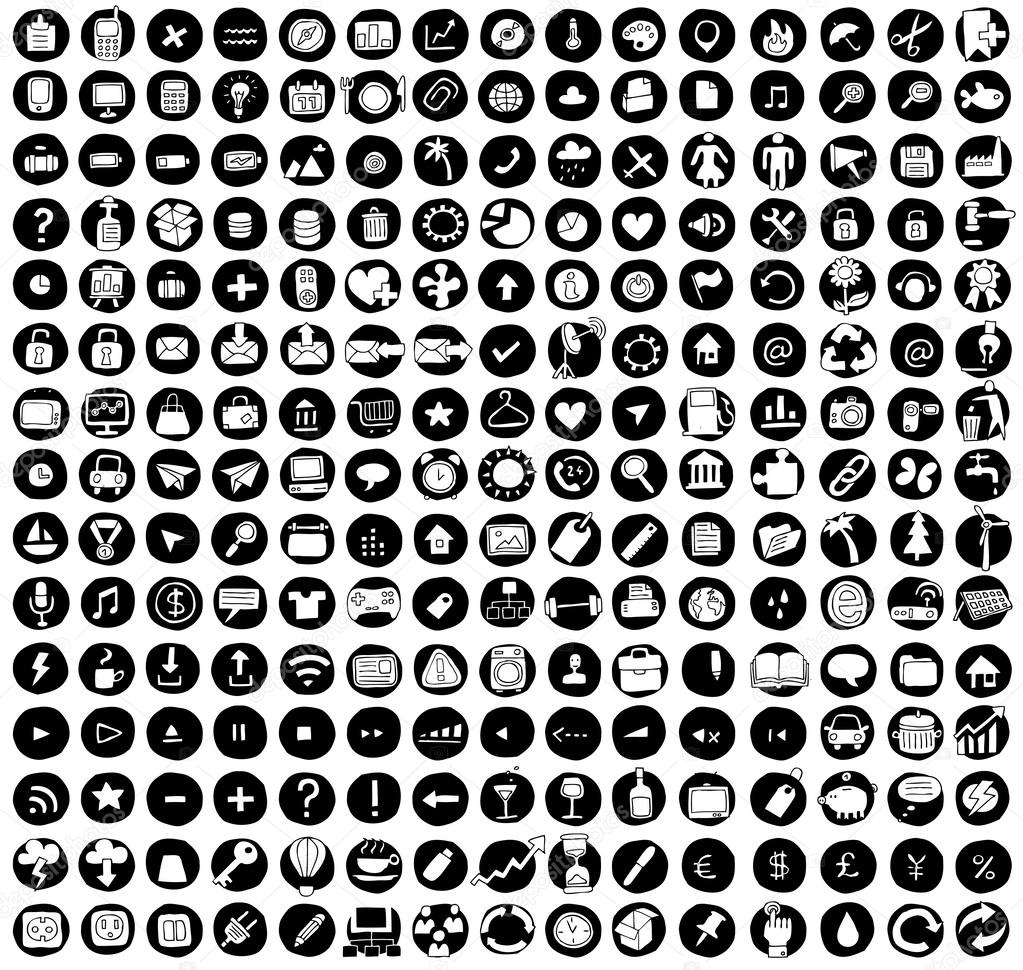 Collection of 225 web and mobile doodled icons