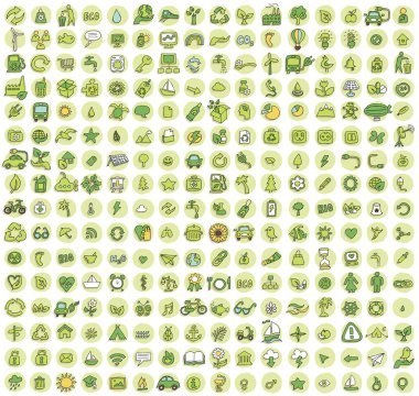 Collection of 256 ecology doodled icons clipart