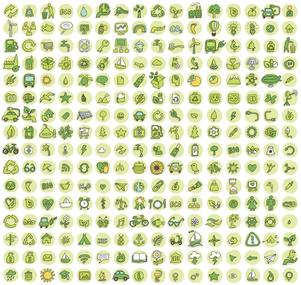 Simgeleri 256 Ekoloji Topluluğu doodled Vektör Grafikler